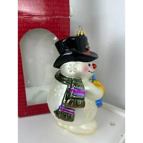 Vintage Fitz And Floyd Frosty Flakes Snowman Large Hand Blown Glass Ornament Rk - Picture 10 of 12